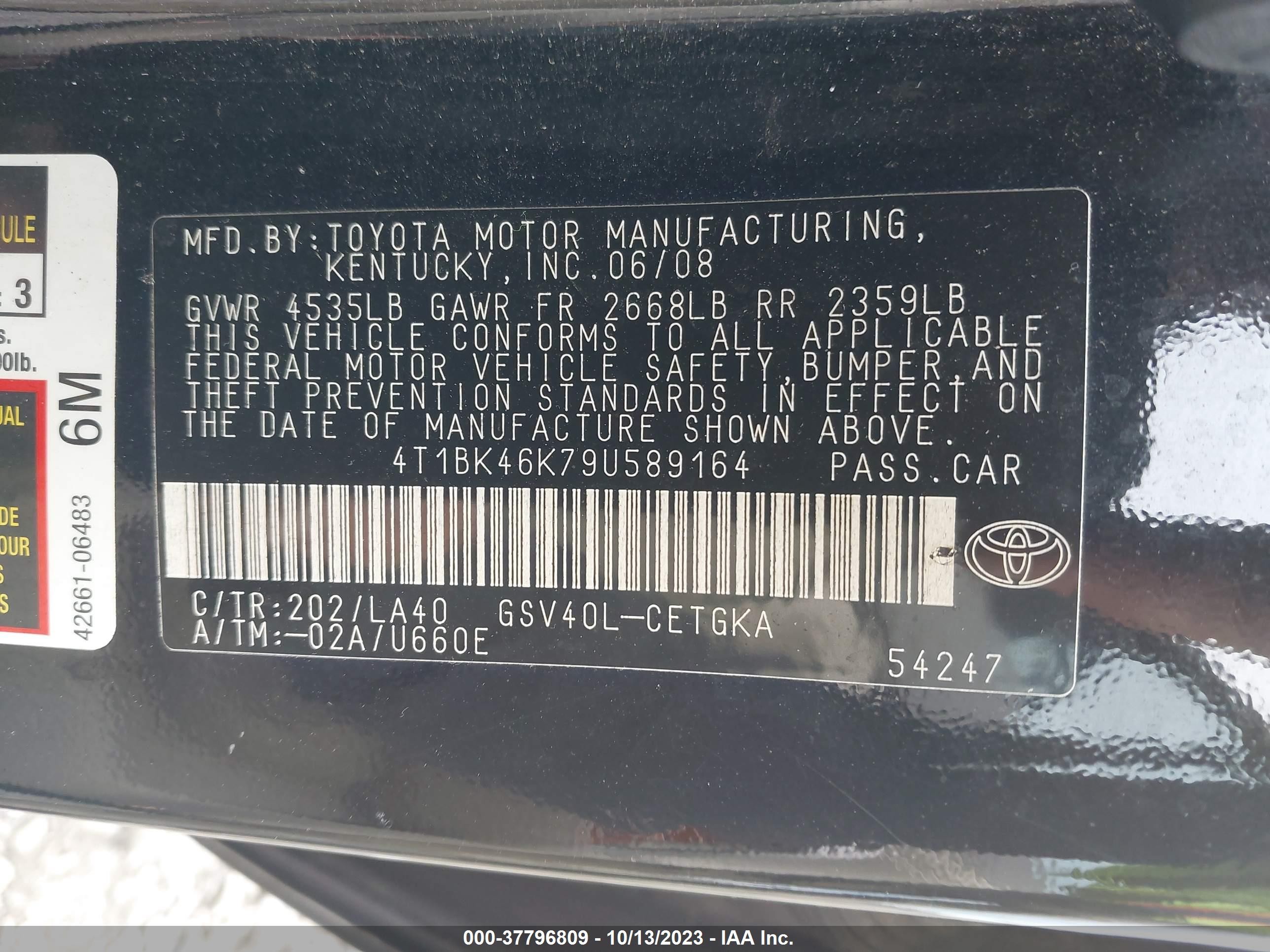 Photo 8 VIN: 4T1BK46K79U589164 - TOYOTA CAMRY 