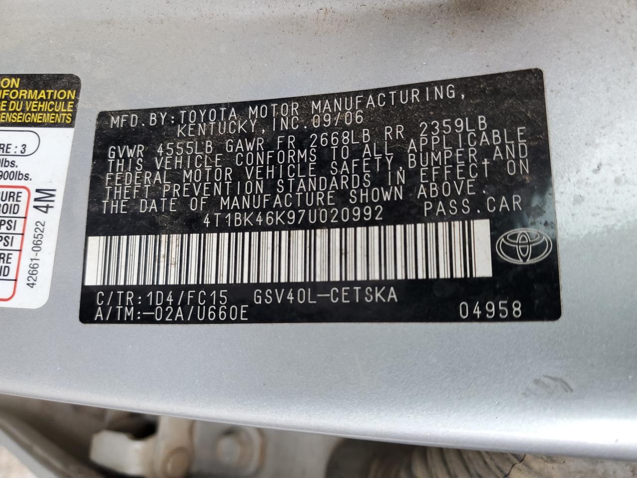 Photo 11 VIN: 4T1BK46K97U020992 - TOYOTA CAMRY 