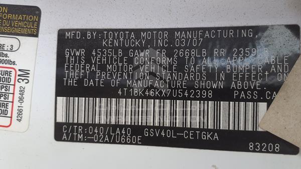 Photo 1 VIN: 4T1BK46KX7U542398 - TOYOTA CAMRY 