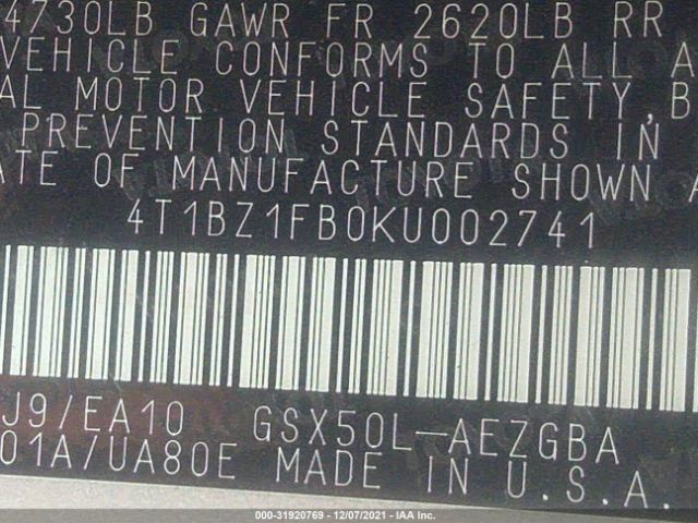 Photo 8 VIN: 4T1BZ1FB0KU002741 - TOYOTA AVALON 