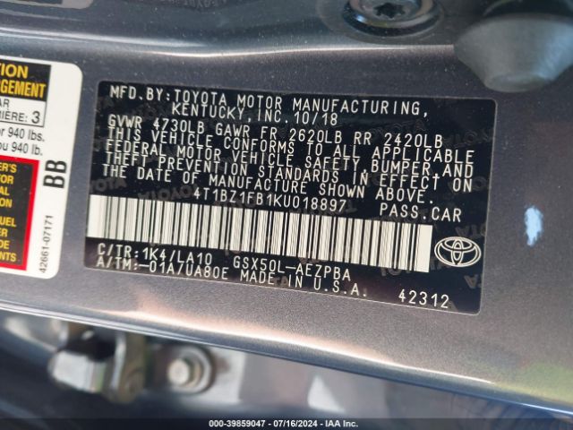 Photo 8 VIN: 4T1BZ1FB1KU018897 - TOYOTA AVALON 