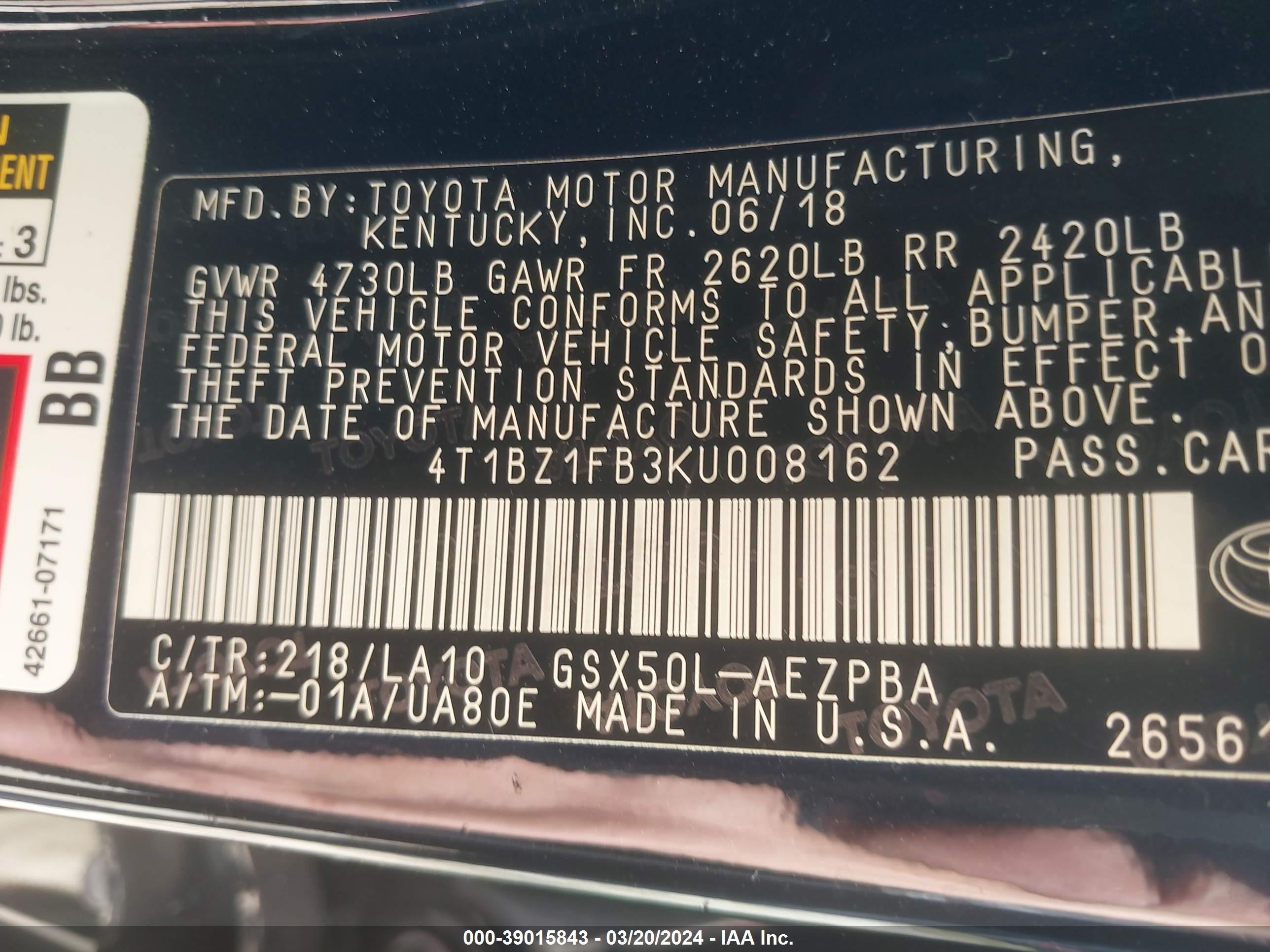 Photo 8 VIN: 4T1BZ1FB3KU008162 - TOYOTA AVALON 