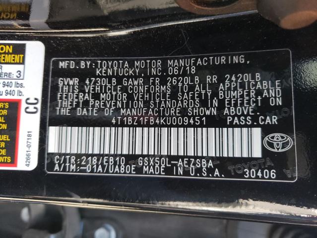 Photo 9 VIN: 4T1BZ1FB4KU009451 - TOYOTA AVALON XLE 