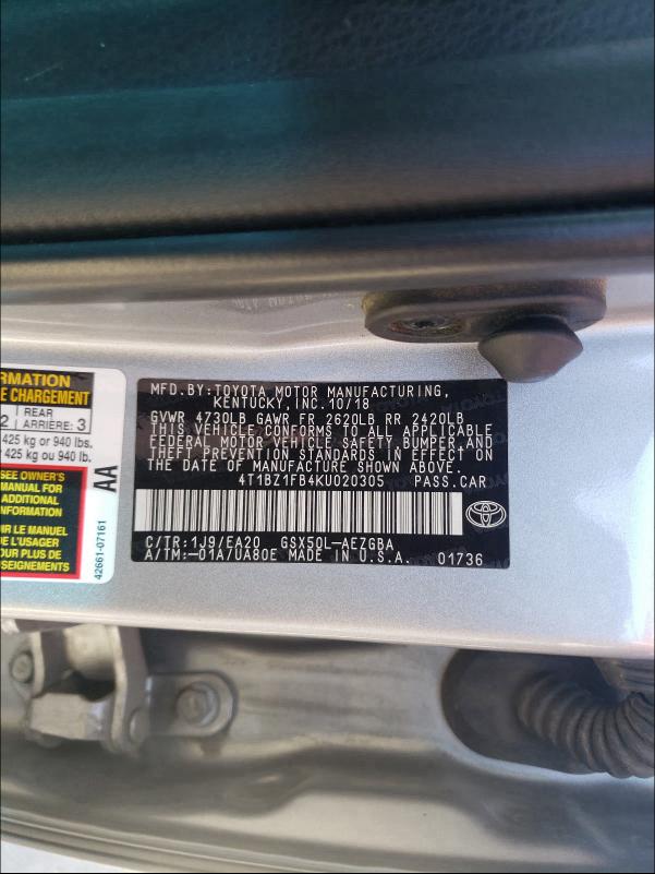 Photo 9 VIN: 4T1BZ1FB4KU020305 - TOYOTA AVALON XLE 