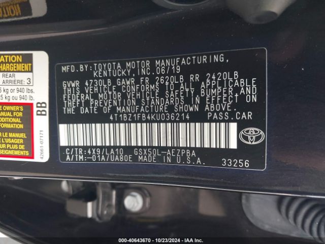 Photo 8 VIN: 4T1BZ1FB4KU036214 - TOYOTA AVALON 