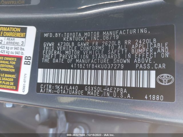 Photo 8 VIN: 4T1BZ1FB4KU037279 - TOYOTA AVALON 