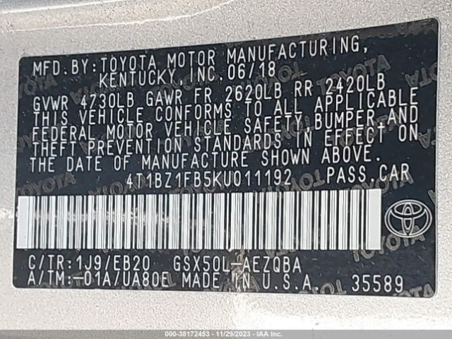 Photo 8 VIN: 4T1BZ1FB5KU011192 - TOYOTA AVALON 