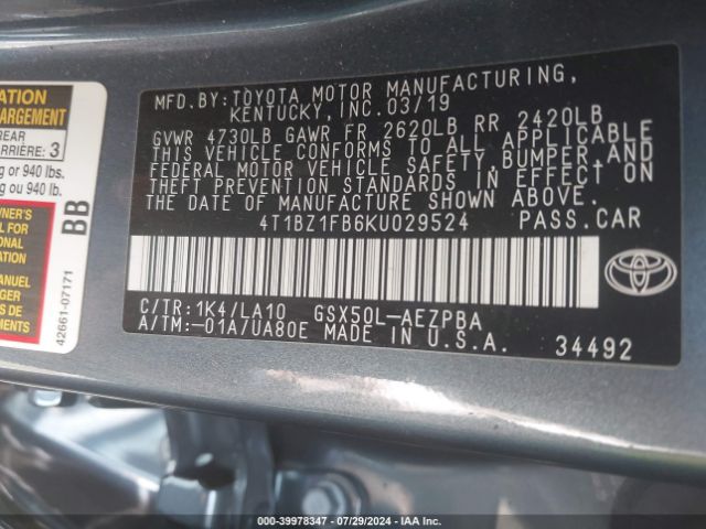 Photo 8 VIN: 4T1BZ1FB6KU029524 - TOYOTA AVALON 