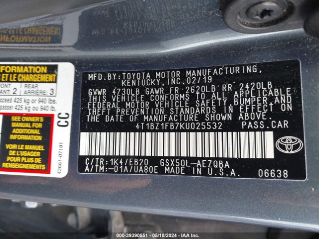 Photo 8 VIN: 4T1BZ1FB7KU025532 - TOYOTA AVALON 