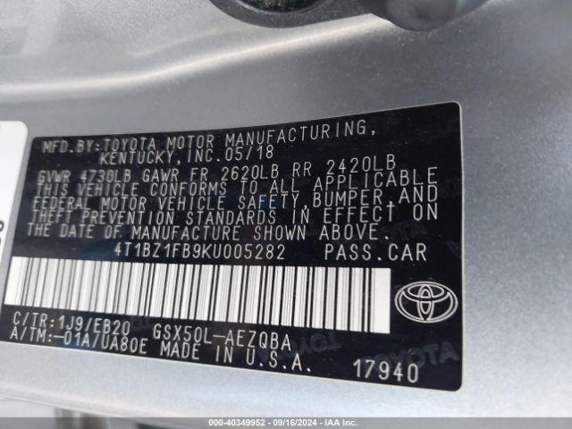 Photo 8 VIN: 4T1BZ1FB9KU005282 - TOYOTA AVALON 