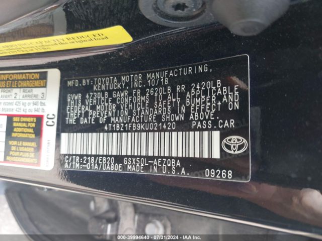 Photo 8 VIN: 4T1BZ1FB9KU021420 - TOYOTA AVALON 