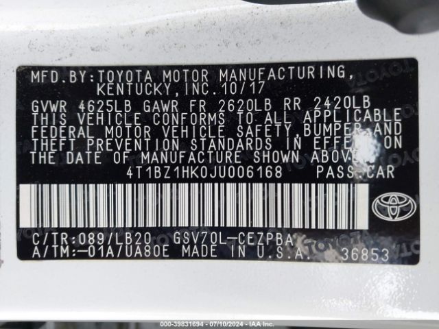 Photo 8 VIN: 4T1BZ1HK0JU006168 - TOYOTA CAMRY 