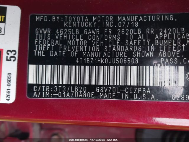 Photo 8 VIN: 4T1BZ1HK0JU506508 - TOYOTA CAMRY 