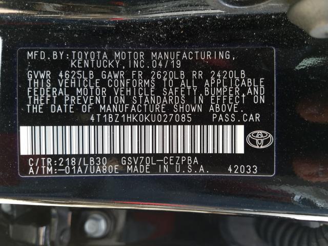 Photo 9 VIN: 4T1BZ1HK0KU027085 - TOYOTA CAMRY XSE 