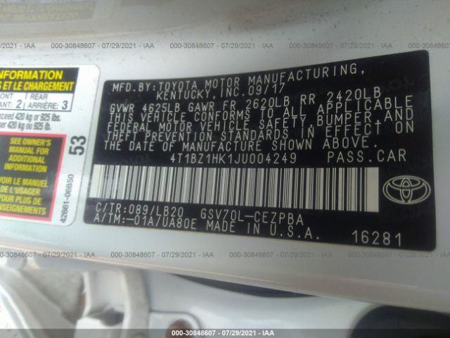 Photo 8 VIN: 4T1BZ1HK1JU004249 - TOYOTA CAMRY 