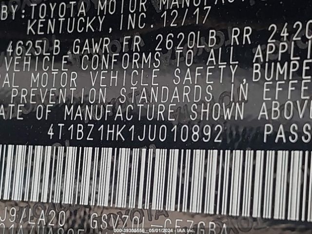 Photo 8 VIN: 4T1BZ1HK1JU010892 - TOYOTA CAMRY 