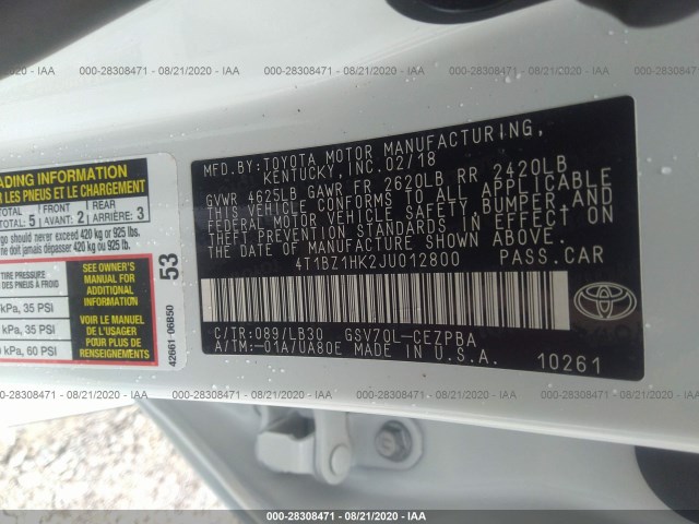 Photo 8 VIN: 4T1BZ1HK2JU012800 - TOYOTA CAMRY 