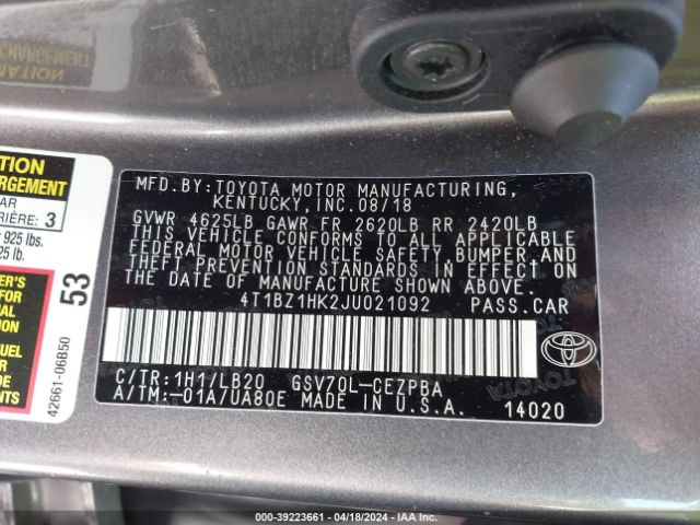 Photo 8 VIN: 4T1BZ1HK2JU021092 - TOYOTA CAMRY 