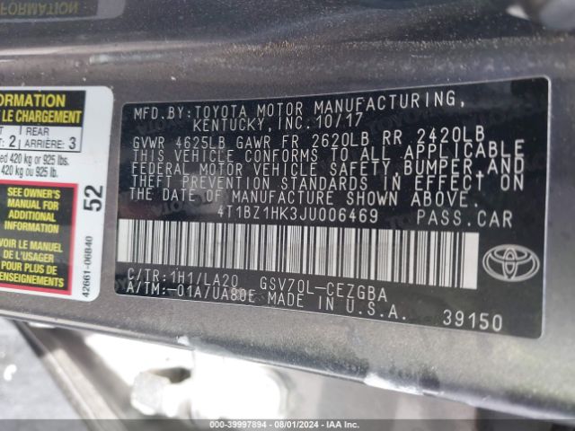 Photo 8 VIN: 4T1BZ1HK3JU006469 - TOYOTA CAMRY 