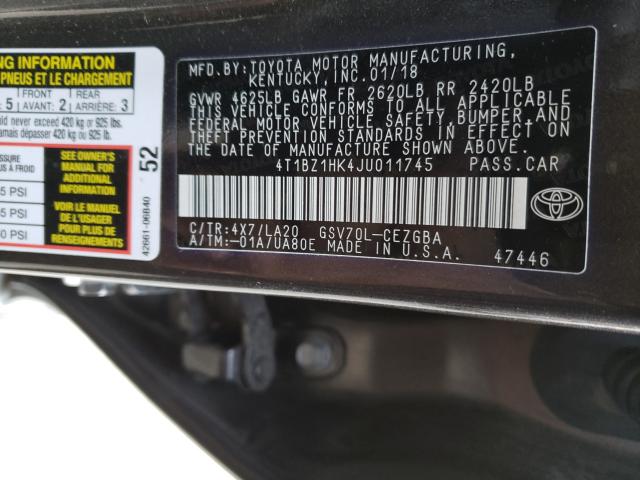 Photo 9 VIN: 4T1BZ1HK4JU011745 - TOYOTA CAMRY XSE 