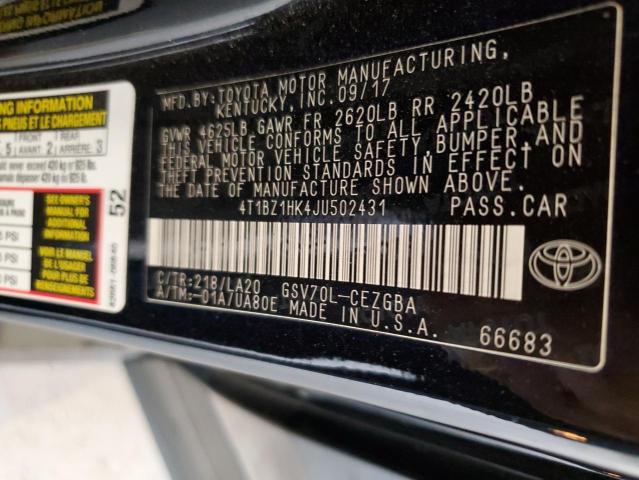 Photo 11 VIN: 4T1BZ1HK4JU502431 - TOYOTA CAMRY XSE 