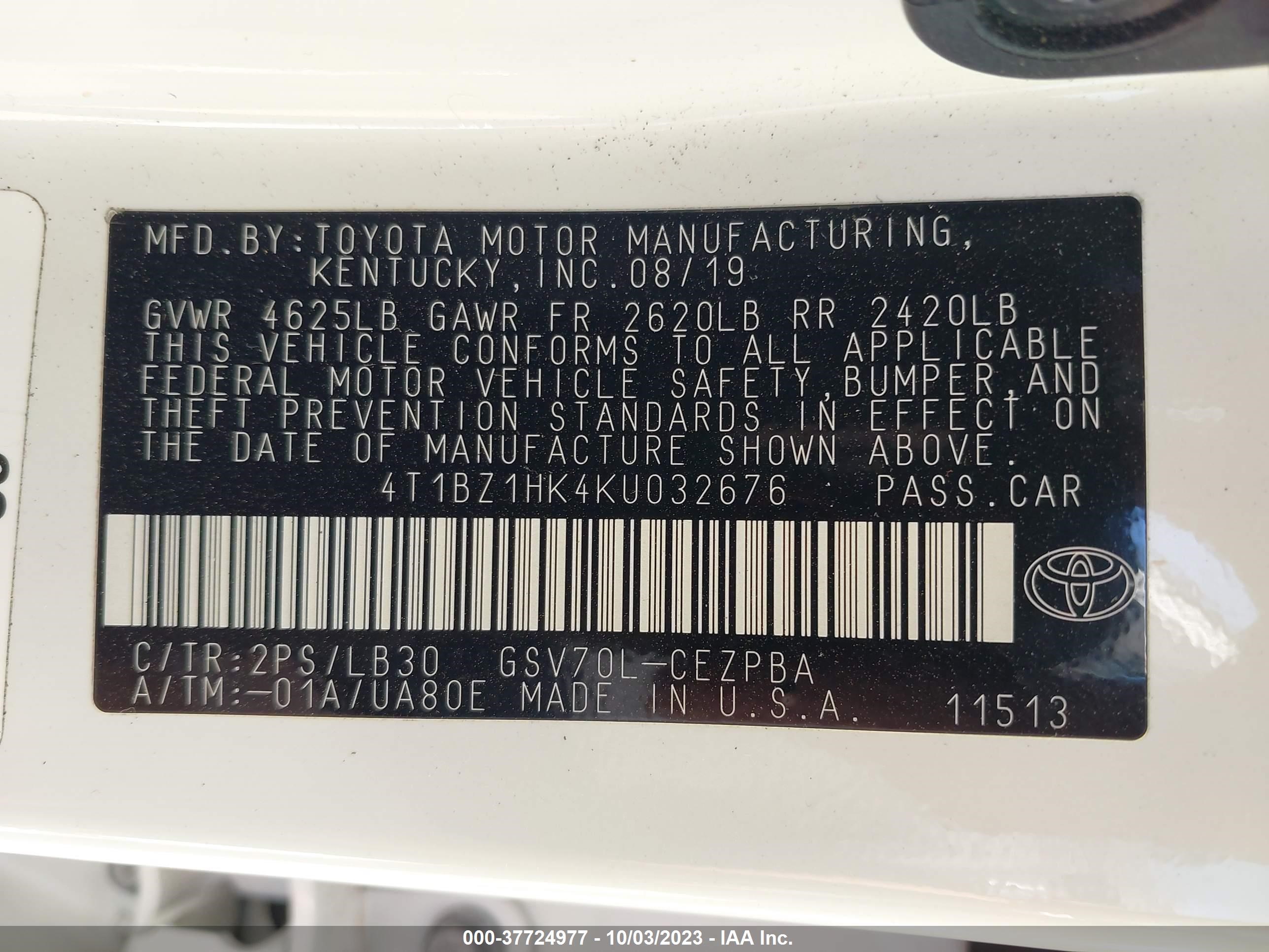 Photo 8 VIN: 4T1BZ1HK4KU032676 - TOYOTA CAMRY 