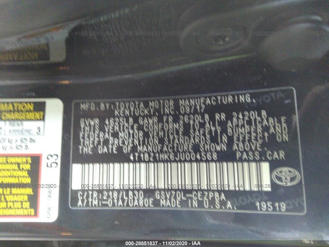 Photo 8 VIN: 4T1BZ1HK6JU004568 - TOYOTA CAMRY 