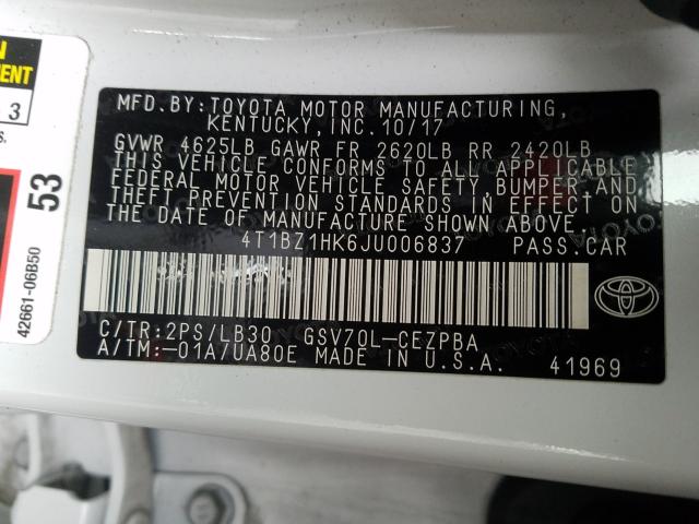 Photo 9 VIN: 4T1BZ1HK6JU006837 - TOYOTA CAMRY XSE 