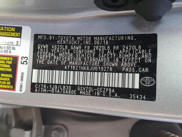 Photo 9 VIN: 4T1BZ1HK6JU019278 - TOYOTA CAMRY XSE 