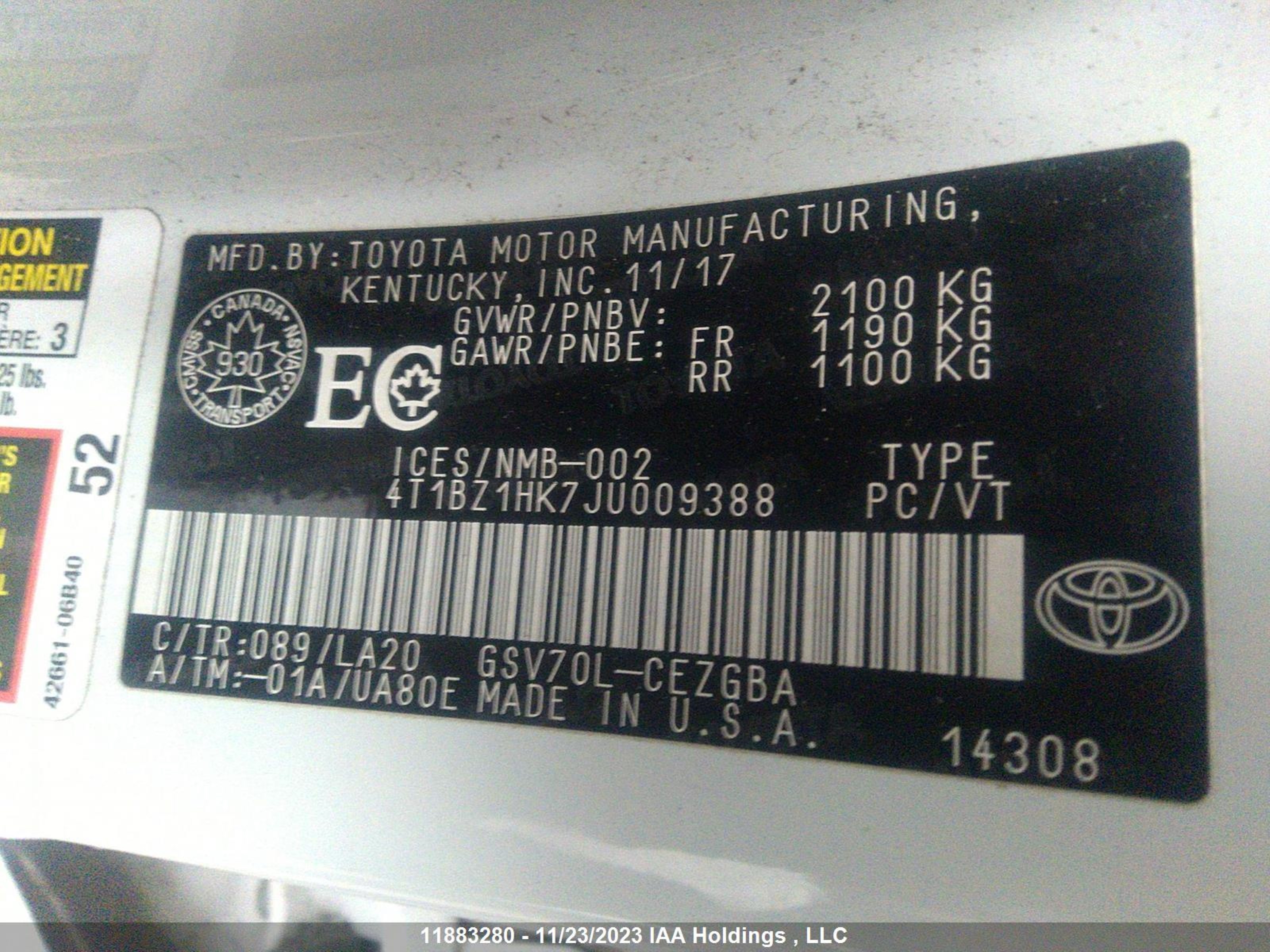 Photo 8 VIN: 4T1BZ1HK7JU009388 - TOYOTA CAMRY 