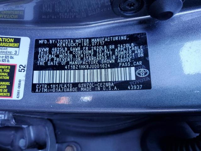 Photo 11 VIN: 4T1BZ1HK8JU001624 - TOYOTA CAMRY 