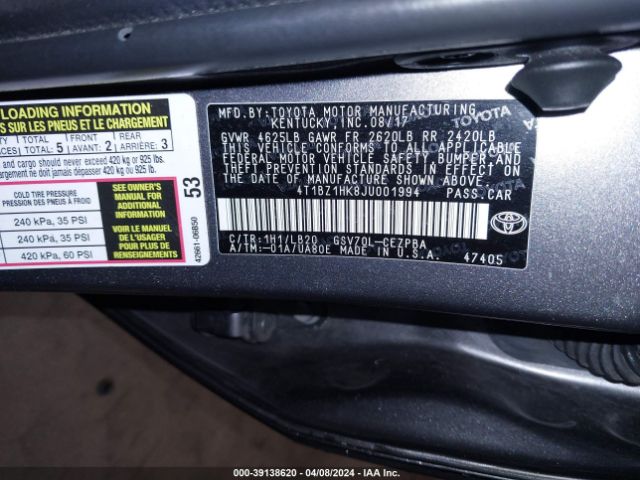 Photo 8 VIN: 4T1BZ1HK8JU001994 - TOYOTA CAMRY 