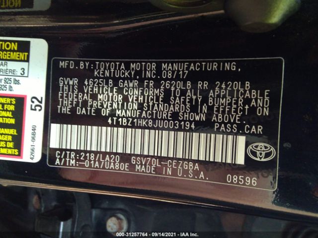 Photo 8 VIN: 4T1BZ1HK8JU003194 - TOYOTA CAMRY 