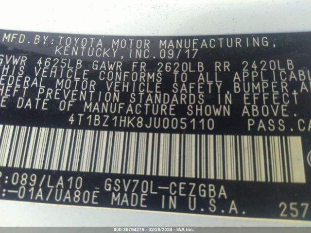 Photo 8 VIN: 4T1BZ1HK8JU005110 - TOYOTA CAMRY 