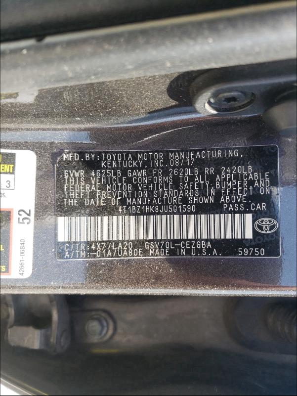 Photo 9 VIN: 4T1BZ1HK8JU501590 - TOYOTA CAMRY XSE 