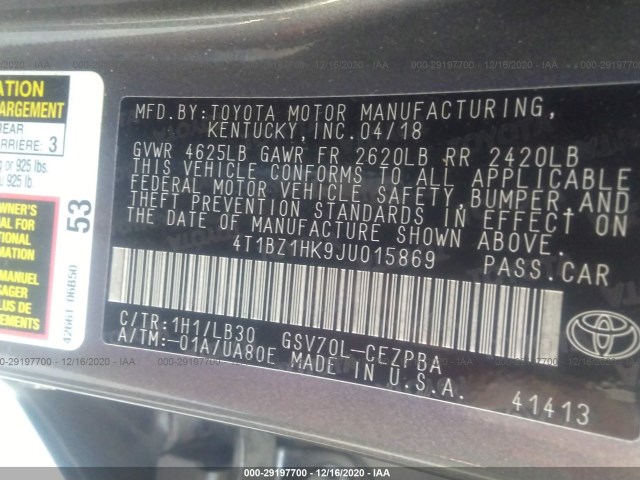 Photo 8 VIN: 4T1BZ1HK9JU015869 - TOYOTA CAMRY 