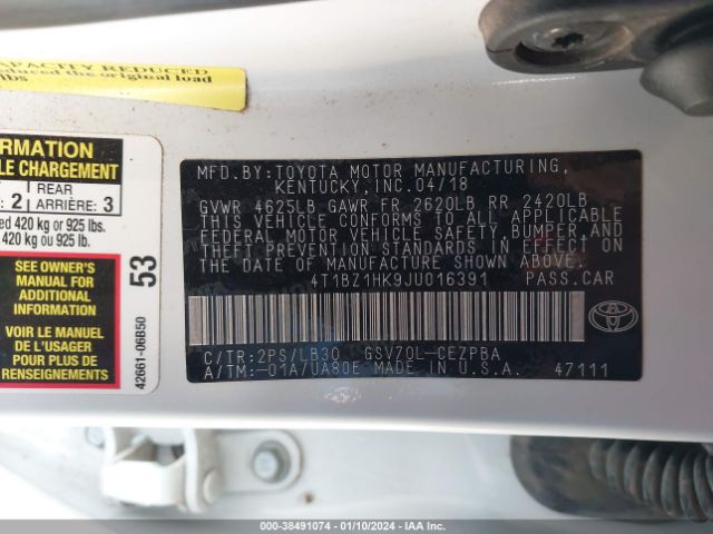 Photo 8 VIN: 4T1BZ1HK9JU016391 - TOYOTA CAMRY 