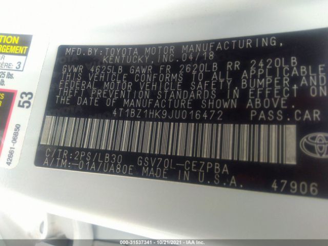 Photo 8 VIN: 4T1BZ1HK9JU016472 - TOYOTA CAMRY 