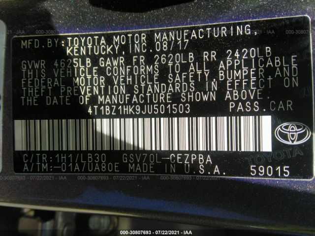 Photo 8 VIN: 4T1BZ1HK9JU501503 - TOYOTA CAMRY 