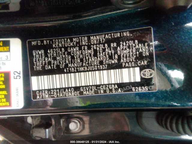 Photo 8 VIN: 4T1BZ1HK9JU501937 - TOYOTA CAMRY 