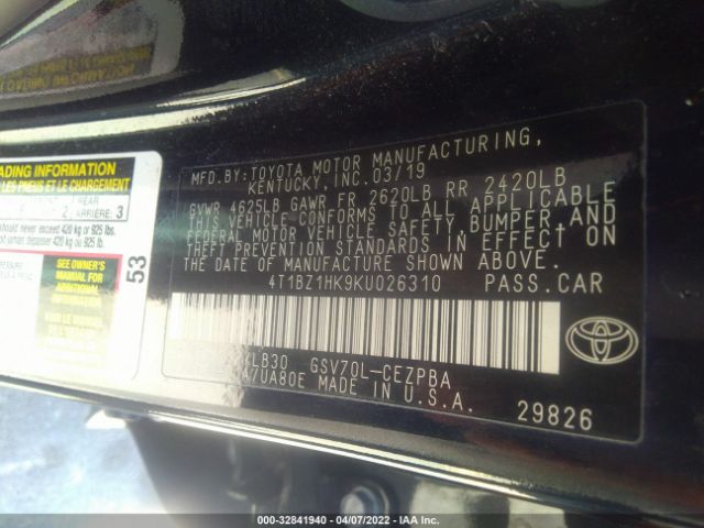 Photo 8 VIN: 4T1BZ1HK9KU026310 - TOYOTA CAMRY 