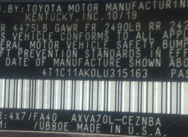 Photo 8 VIN: 4T1C11AK0LU315163 - TOYOTA CAMRY 