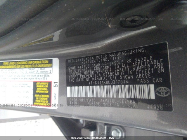 Photo 8 VIN: 4T1C11AK0LU317916 - TOYOTA CAMRY 