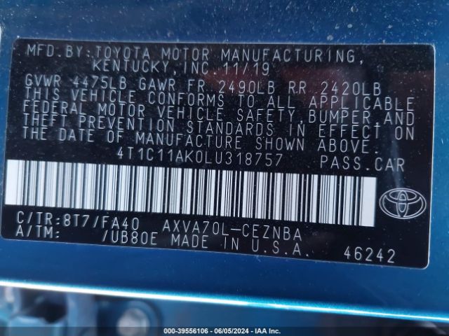 Photo 8 VIN: 4T1C11AK0LU318757 - TOYOTA CAMRY 