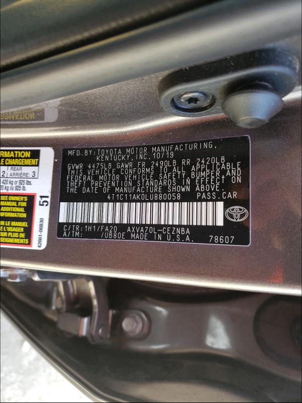 Photo 9 VIN: 4T1C11AK0LU880058 - TOYOTA CAMRY LE 