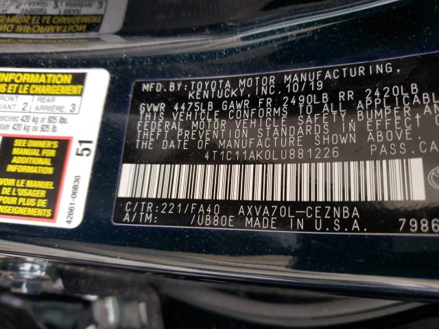 Photo 9 VIN: 4T1C11AK0LU881226 - TOYOTA CAMRY LE 