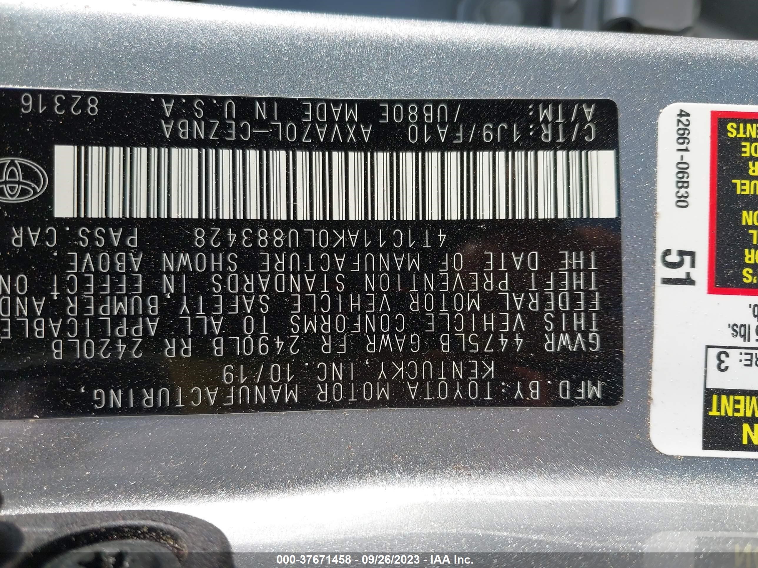 Photo 8 VIN: 4T1C11AK0LU883428 - TOYOTA CAMRY 