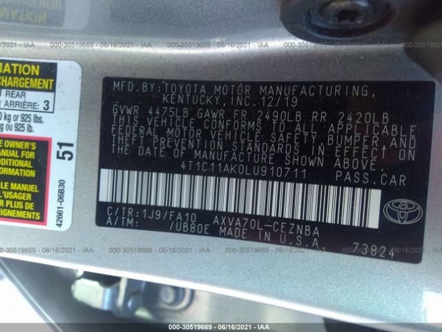 Photo 8 VIN: 4T1C11AK0LU910711 - TOYOTA CAMRY 