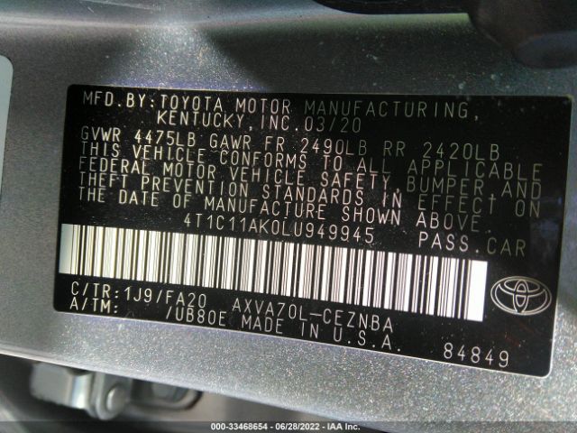 Photo 8 VIN: 4T1C11AK0LU949945 - TOYOTA CAMRY 