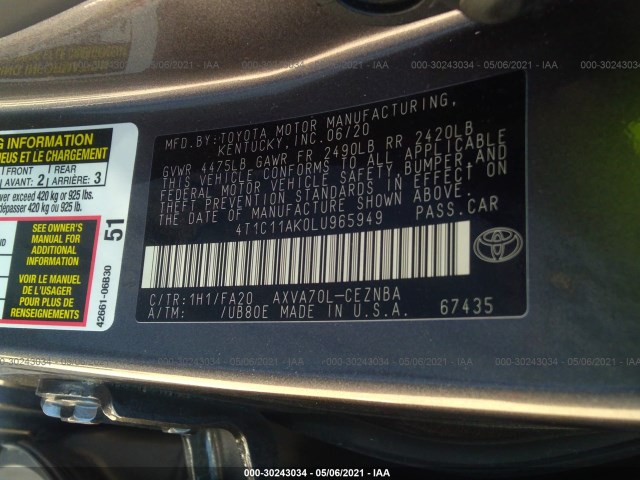 Photo 8 VIN: 4T1C11AK0LU965949 - TOYOTA CAMRY 